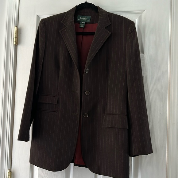 Lauren Ralph Lauren Pinstripe Wool Blazer in Brown - Picture 1 of 6